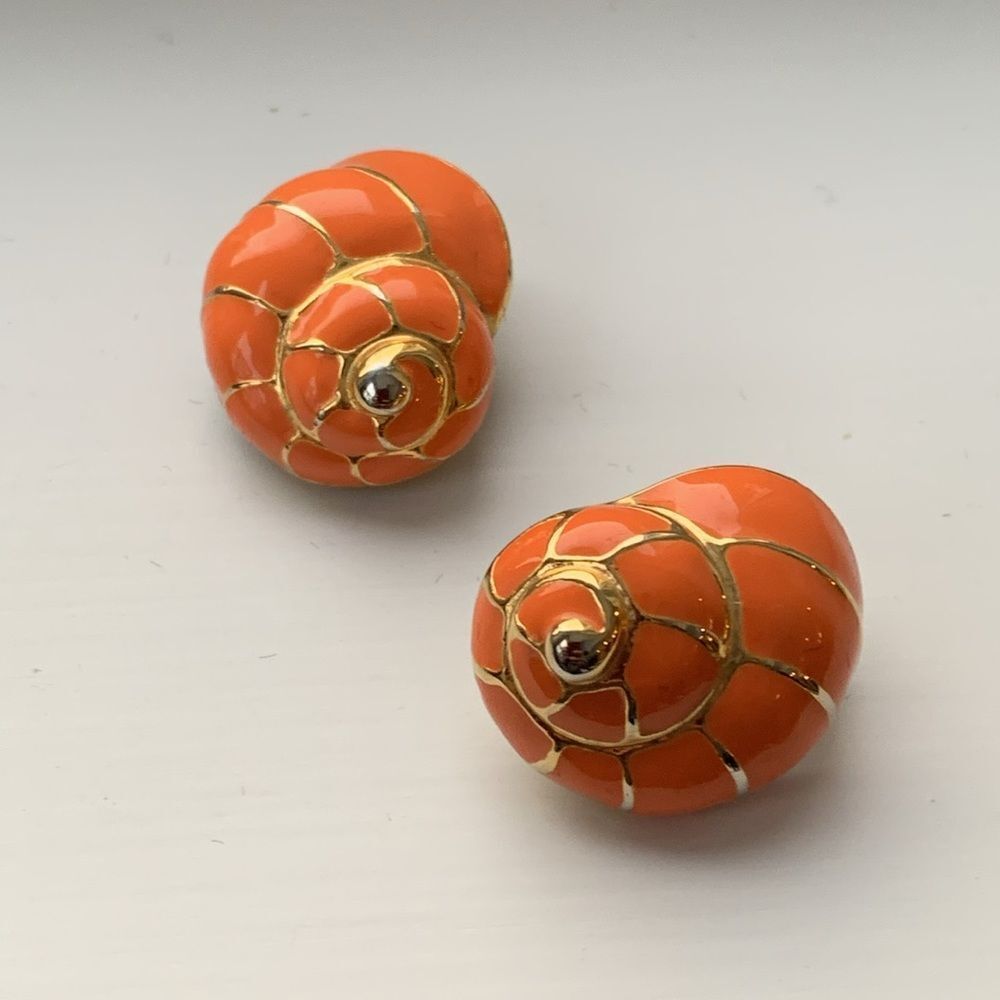 Vintage KJL Kenneth Jay Lane 2 Pairs of Earrings + Snail Brooch Pin 70s 80s - Picture 4 of 9